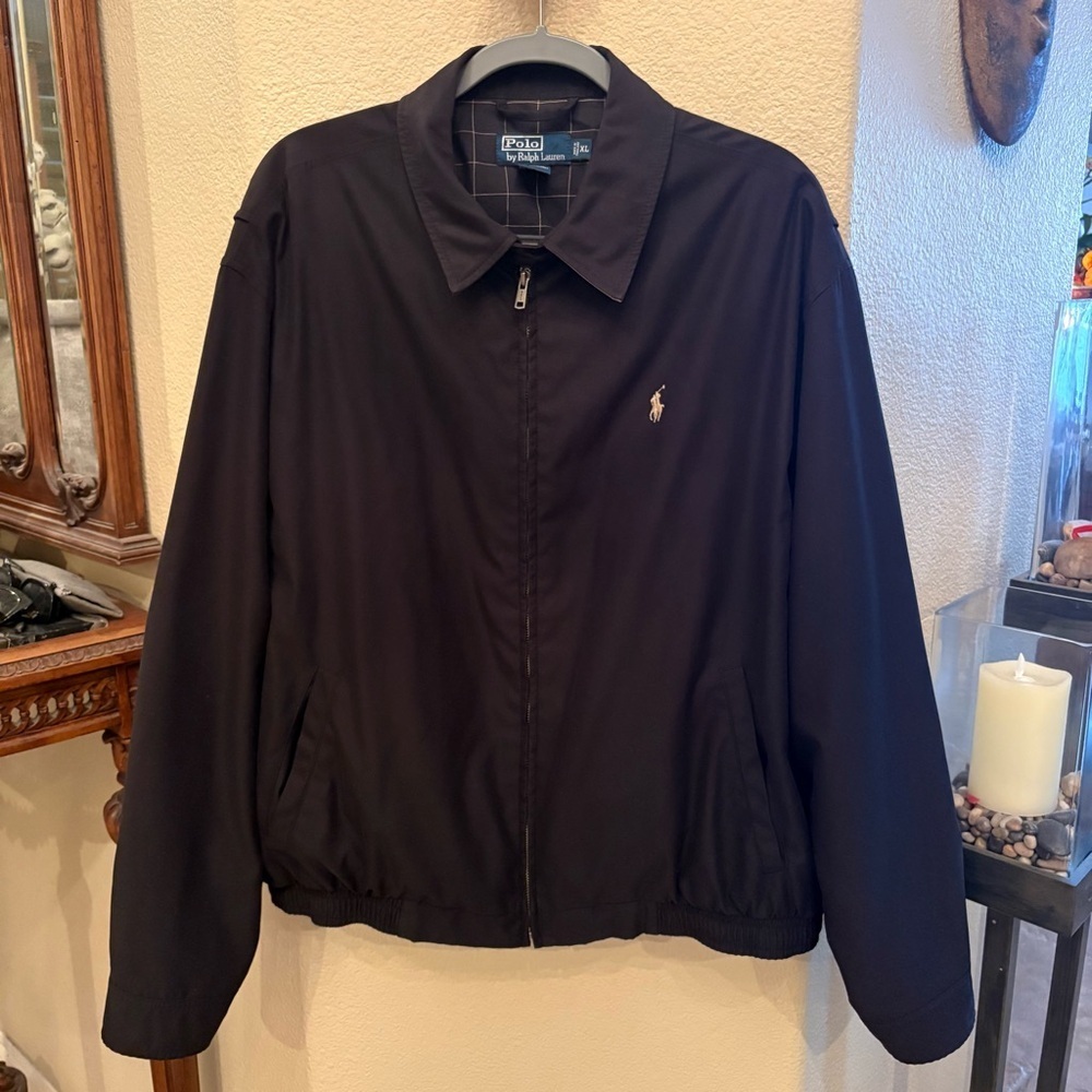 Vintage POLO RALPH LAUREN Men Black Harrington Lined Zipped Jacket Size XL